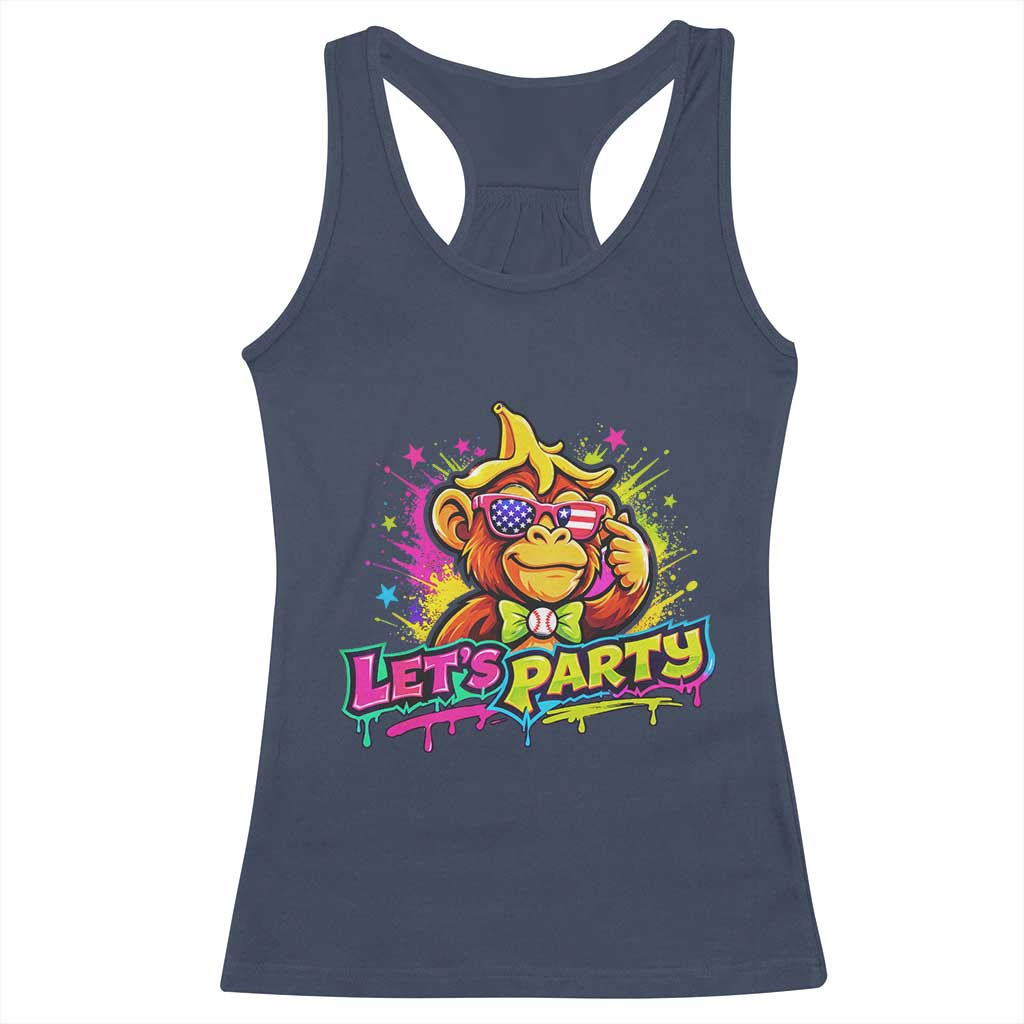 Lets Party Baseball Monkey Colorful Graphic Racerback Tank Top American Flag Game Day Fans Ball Party Vibes