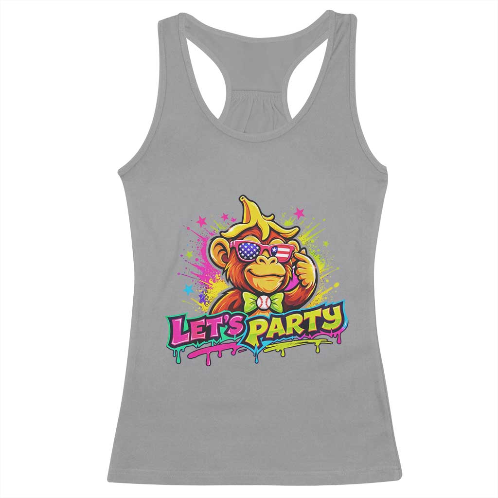 Lets Party Baseball Monkey Colorful Graphic Racerback Tank Top American Flag Game Day Fans Ball Party Vibes