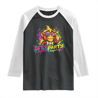 Lets Party Baseball Monkey Colorful Graphic Raglan Shirt American Flag Game Day Fans Ball Party Vibes