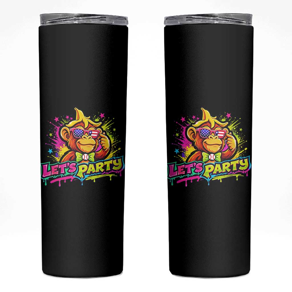 Lets Party Baseball Monkey Colorful Graphic Skinny Tumbler American Flag Game Day Fans Ball Party Vibes