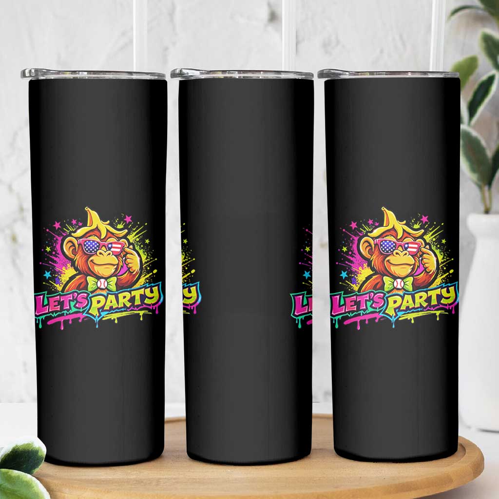Lets Party Baseball Monkey Colorful Graphic Skinny Tumbler American Flag Game Day Fans Ball Party Vibes