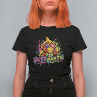 Lets Party Baseball Monkey Colorful Graphic T Shirt For Women American Flag Game Day Fans Ball Party Vibes