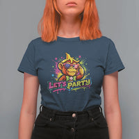 Lets Party Baseball Monkey Colorful Graphic T Shirt For Women American Flag Game Day Fans Ball Party Vibes