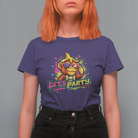 Lets Party Baseball Monkey Colorful Graphic T Shirt For Women American Flag Game Day Fans Ball Party Vibes