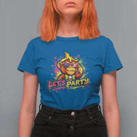 Lets Party Baseball Monkey Colorful Graphic T Shirt For Women American Flag Game Day Fans Ball Party Vibes