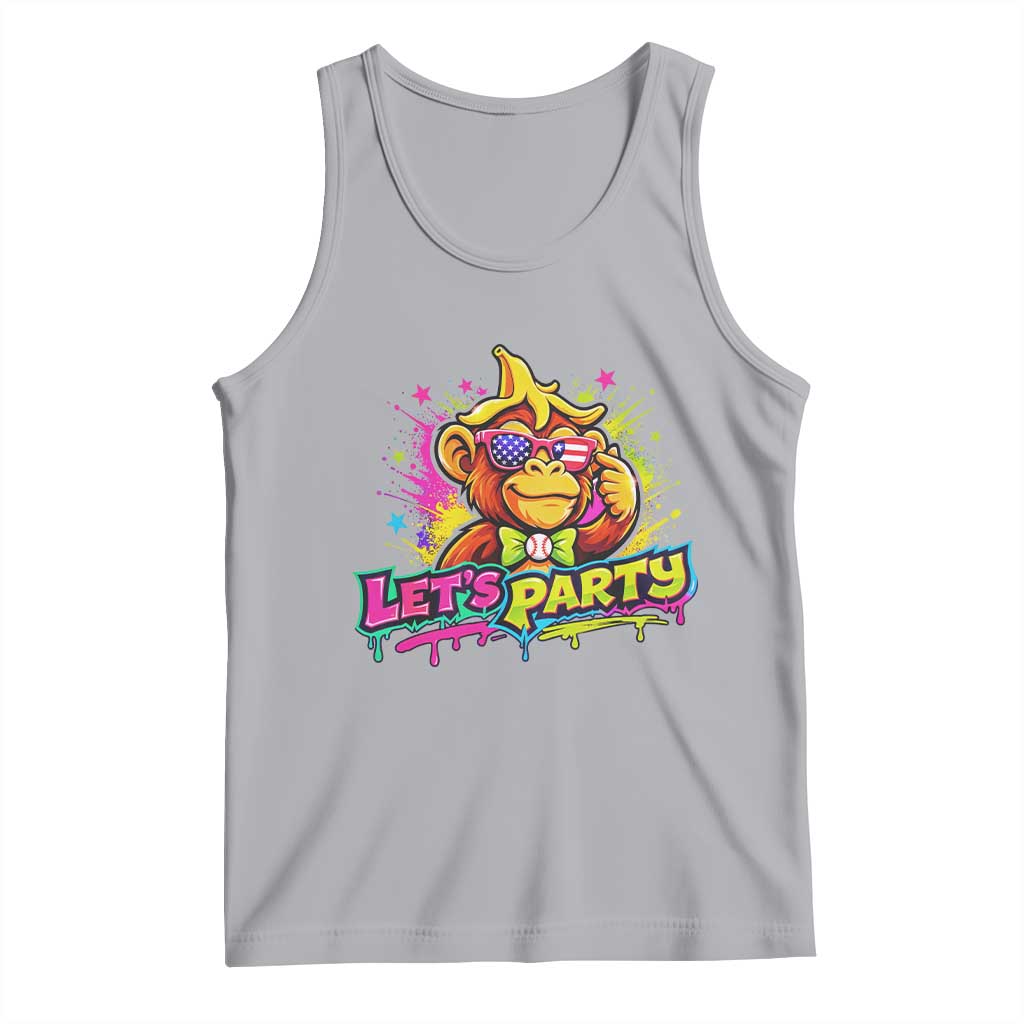 Lets Party Baseball Monkey Colorful Graphic Tank Top American Flag Game Day Fans Ball Party Vibes