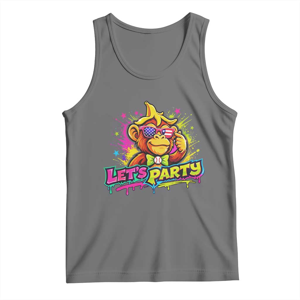 Lets Party Baseball Monkey Colorful Graphic Tank Top American Flag Game Day Fans Ball Party Vibes