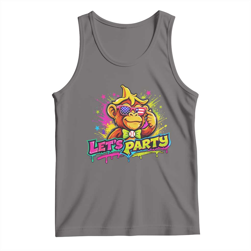Lets Party Baseball Monkey Colorful Graphic Tank Top American Flag Game Day Fans Ball Party Vibes