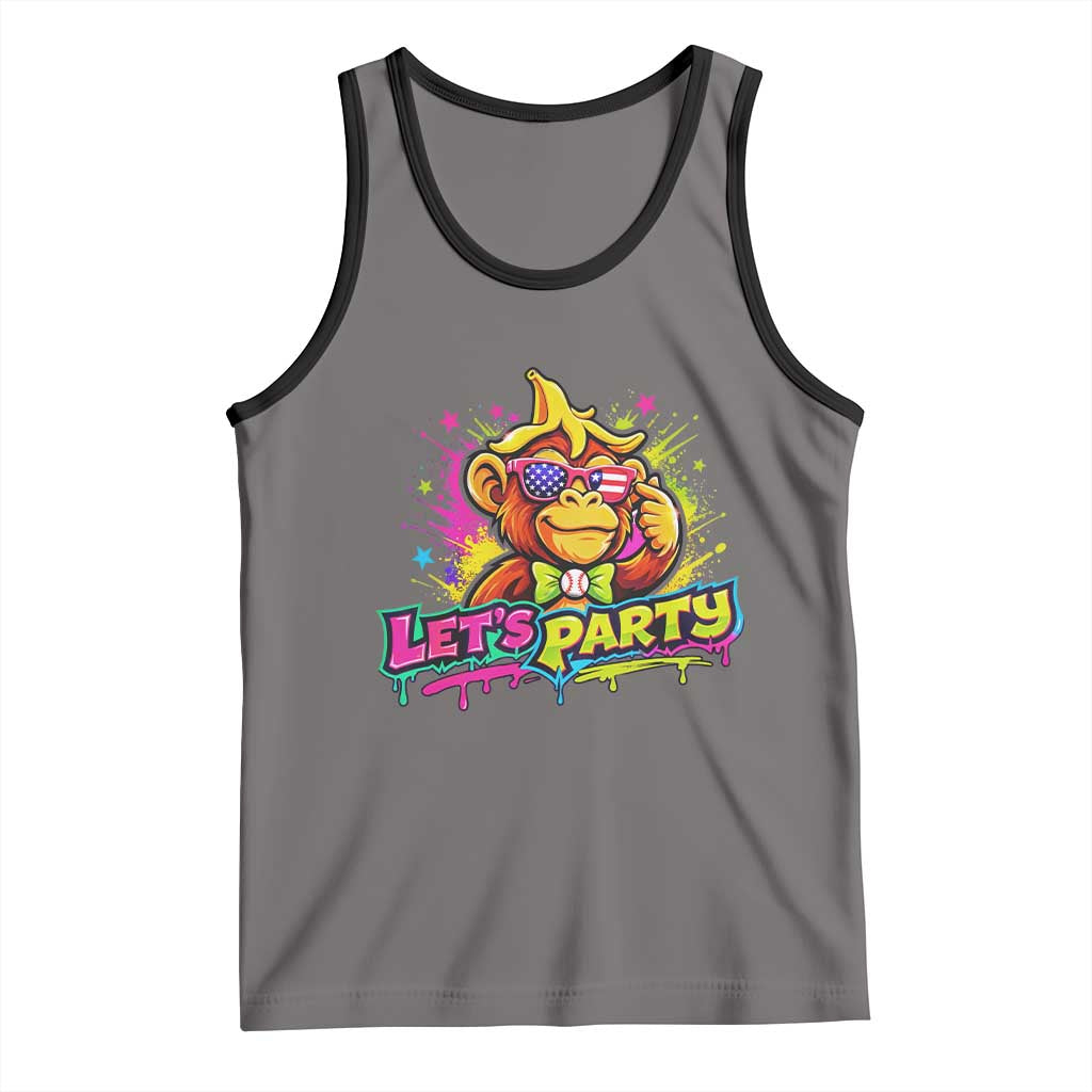 Lets Party Baseball Monkey Colorful Graphic Tank Top American Flag Game Day Fans Ball Party Vibes