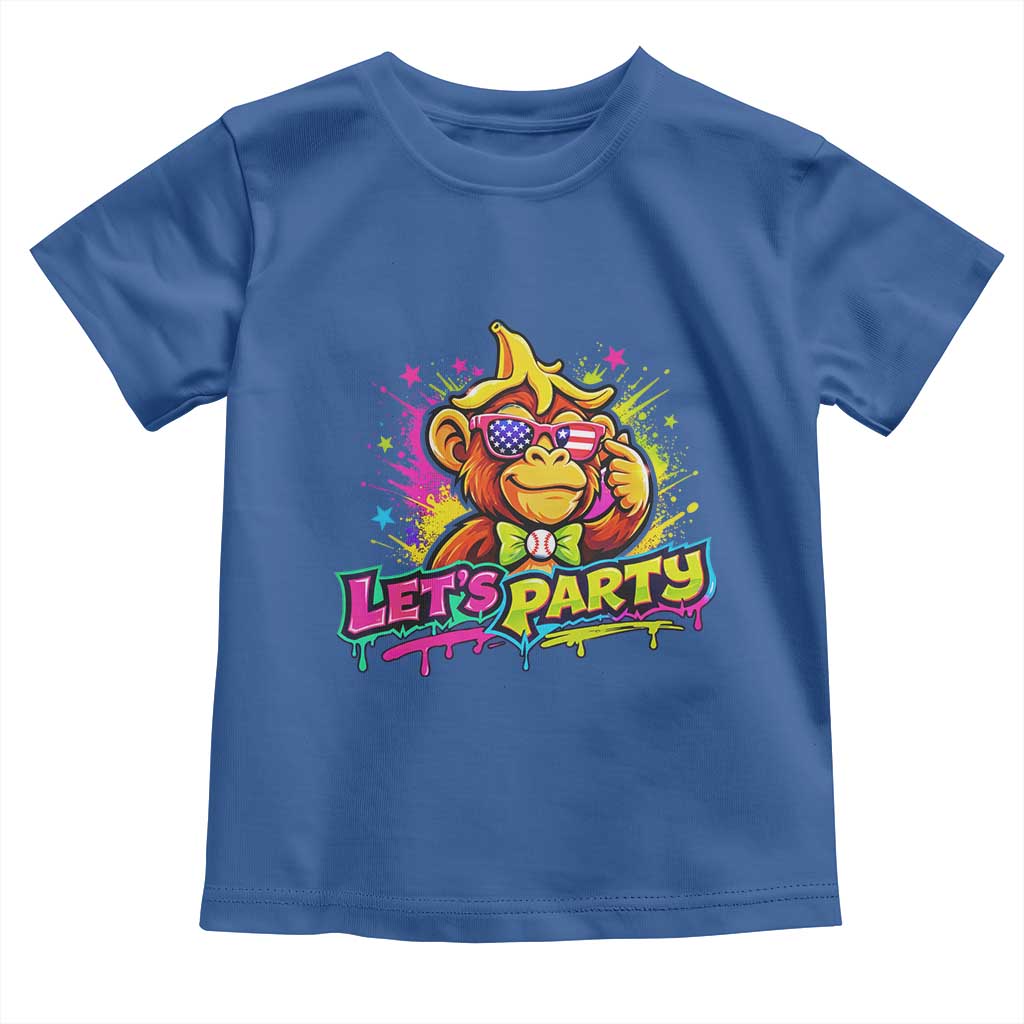Lets Party Baseball Monkey Colorful Graphic Toddler T Shirt American Flag Game Day Fans Ball Party Vibes