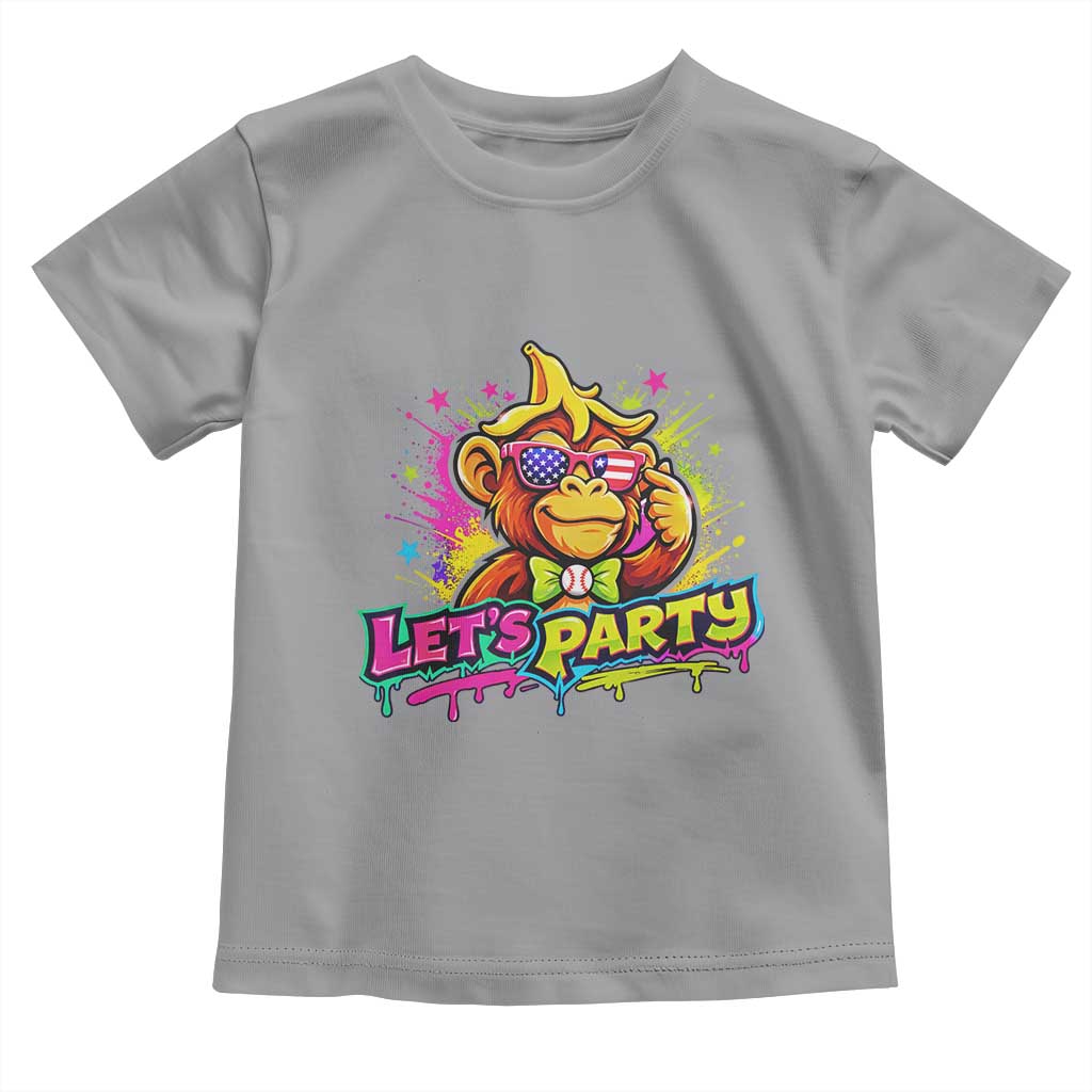 Lets Party Baseball Monkey Colorful Graphic Toddler T Shirt American Flag Game Day Fans Ball Party Vibes
