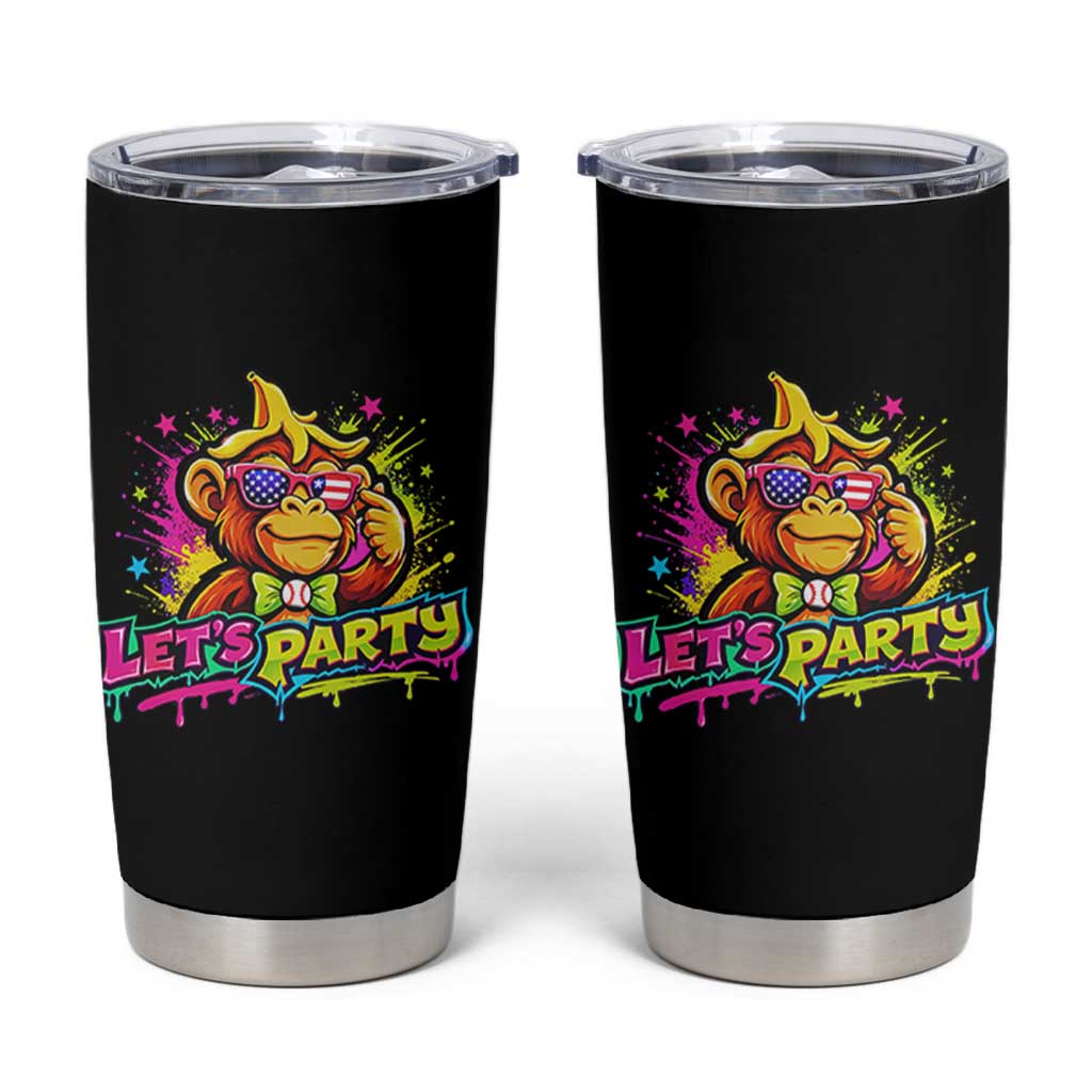 Lets Party Baseball Monkey Colorful Graphic Tumbler Cup American Flag Game Day Fans Ball Party Vibes