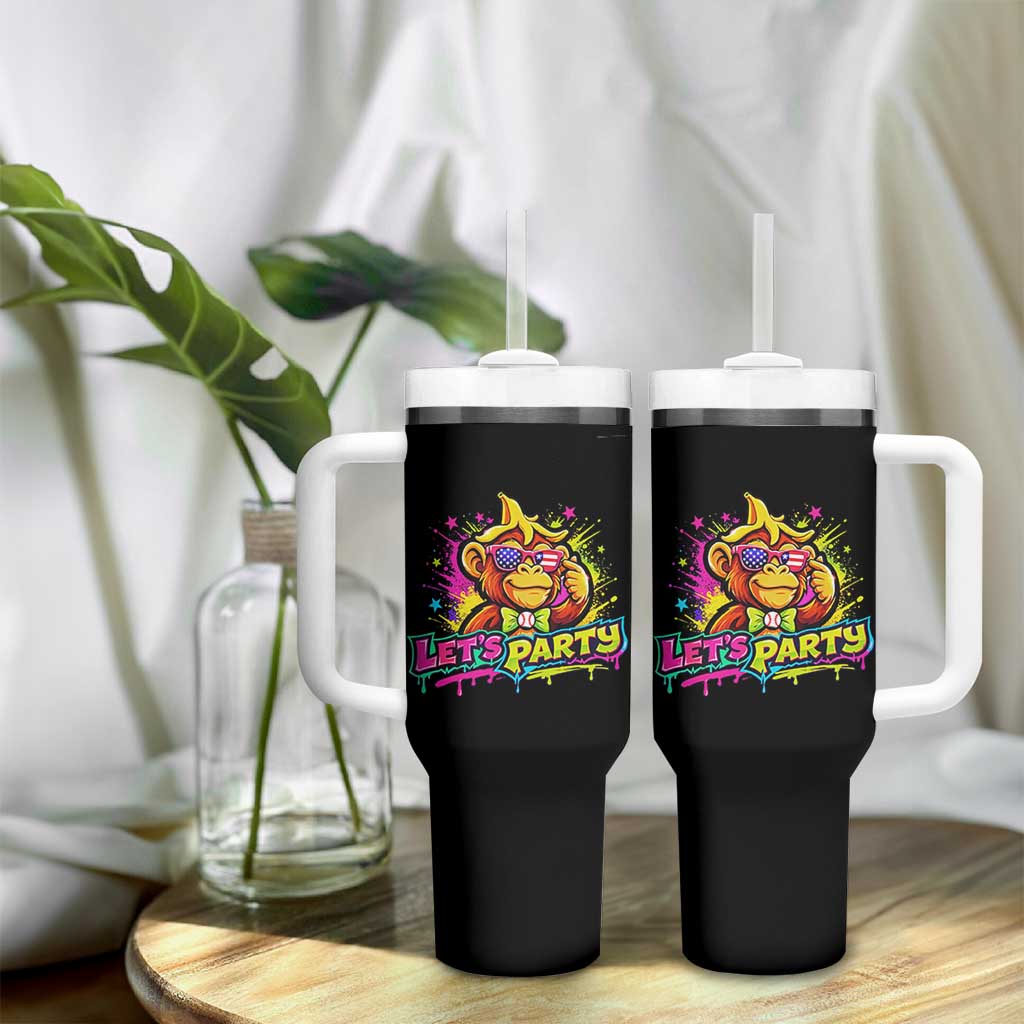 Lets Party Baseball Monkey Colorful Graphic Tumbler With Handle American Flag Game Day Fans Ball Party Vibes
