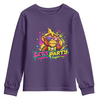 Lets Party Baseball Monkey Colorful Graphic Youth Sweatshirt American Flag Game Day Fans Ball Party Vibes