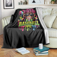 Lets Party Baseball Monkey Neon Dripping Graphic Throw Blanket Funny Ball Party Game Day Fans