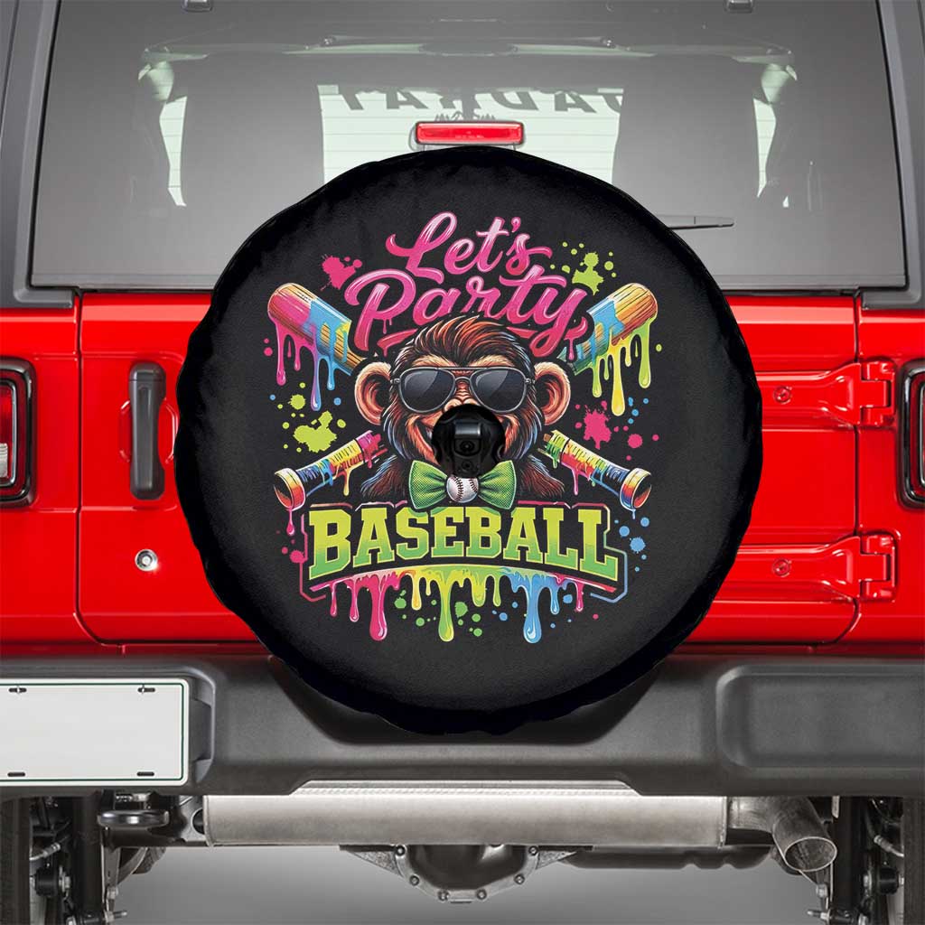Lets Party Baseball Monkey Neon Dripping Graphic Spare Tire Cover Funny Ball Party Game Day Fans