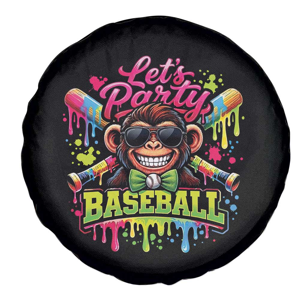 Lets Party Baseball Monkey Neon Dripping Graphic Spare Tire Cover Funny Ball Party Game Day Fans