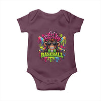 Lets Party Baseball Monkey Neon Dripping Graphic Baby Onesie Funny Ball Party Game Day Fans