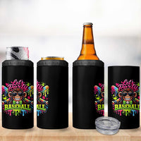 Lets Party Baseball Monkey Neon Dripping Graphic 4 in 1 Can Cooler Tumbler Funny Ball Party Game Day Fans