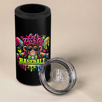 Lets Party Baseball Monkey Neon Dripping Graphic 4 in 1 Can Cooler Tumbler Funny Ball Party Game Day Fans