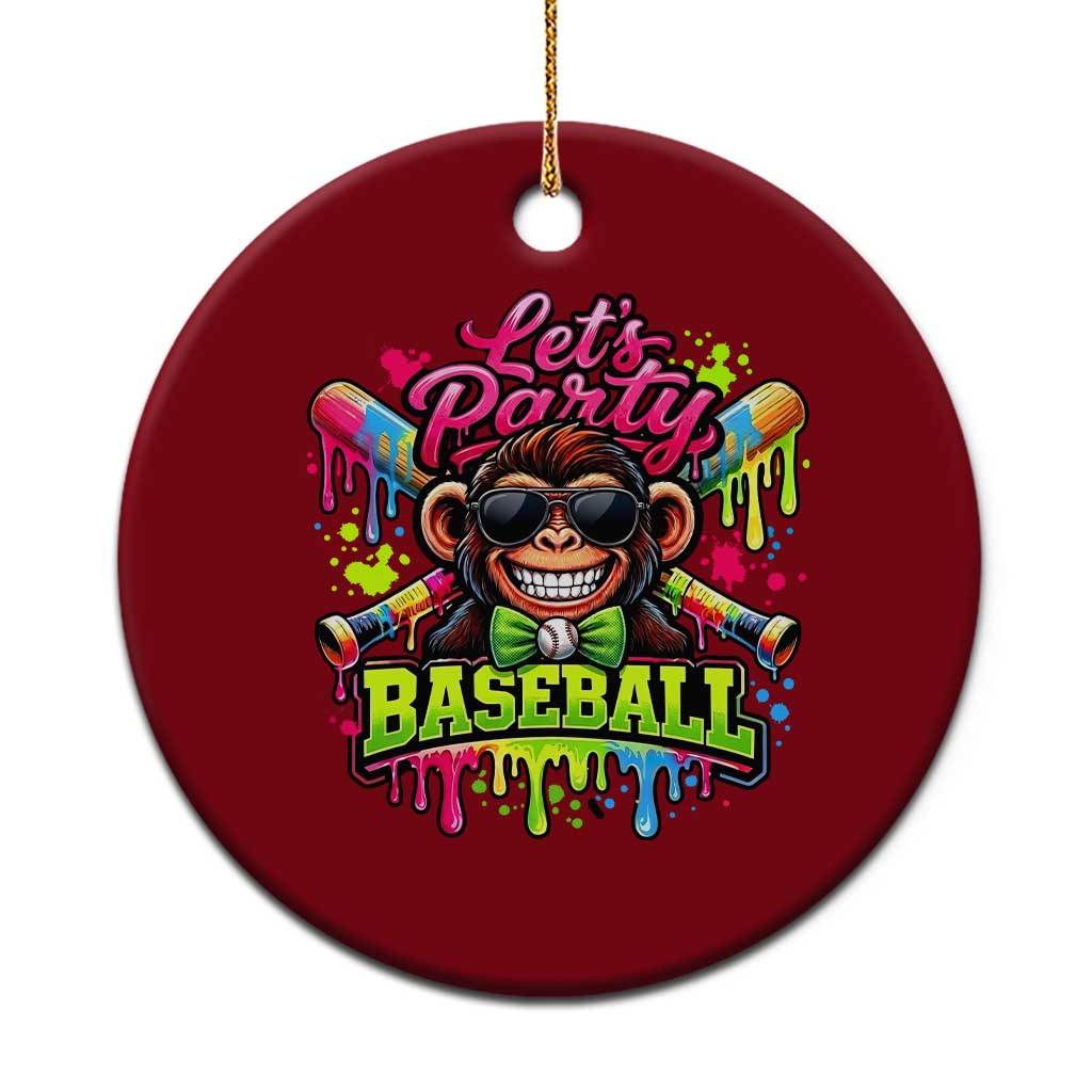 Lets Party Baseball Monkey Neon Dripping Graphic Ceramic Ornament Funny Ball Party Game Day Fans