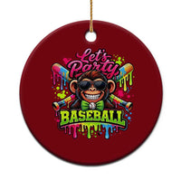 Lets Party Baseball Monkey Neon Dripping Graphic Ceramic Ornament Funny Ball Party Game Day Fans