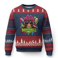 Lets Party Baseball Monkey Neon Dripping Graphic Ugly Christmas Sweater Funny Ball Party Game Day Fans