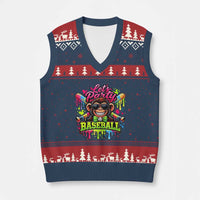 Lets Party Baseball Monkey Neon Dripping Graphic V-Neck Knit Sweater Vest Funny Ball Party Game Day Fans