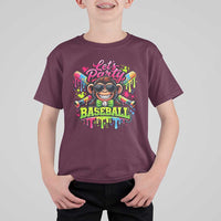Lets Party Baseball Monkey Neon Dripping Graphic T Shirt For Kid Funny Ball Party Game Day Fans