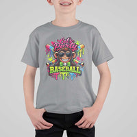 Lets Party Baseball Monkey Neon Dripping Graphic T Shirt For Kid Funny Ball Party Game Day Fans