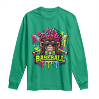 Lets Party Baseball Monkey Neon Dripping Graphic Long Sleeve Shirt Funny Ball Party Game Day Fans