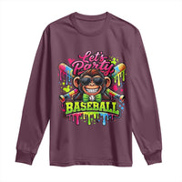 Lets Party Baseball Monkey Neon Dripping Graphic Long Sleeve Shirt Funny Ball Party Game Day Fans