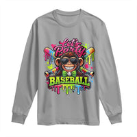 Lets Party Baseball Monkey Neon Dripping Graphic Long Sleeve Shirt Funny Ball Party Game Day Fans