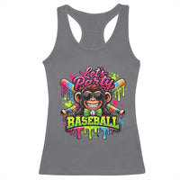Lets Party Baseball Monkey Neon Dripping Graphic Racerback Tank Top Funny Ball Party Game Day Fans