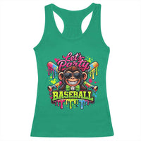 Lets Party Baseball Monkey Neon Dripping Graphic Racerback Tank Top Funny Ball Party Game Day Fans