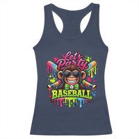 Lets Party Baseball Monkey Neon Dripping Graphic Racerback Tank Top Funny Ball Party Game Day Fans