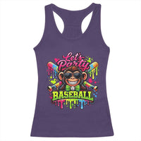 Lets Party Baseball Monkey Neon Dripping Graphic Racerback Tank Top Funny Ball Party Game Day Fans