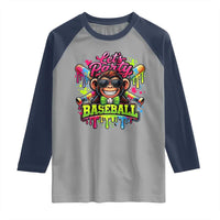 Lets Party Baseball Monkey Neon Dripping Graphic Raglan Shirt Funny Ball Party Game Day Fans