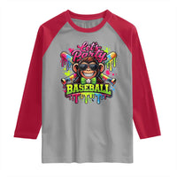 Lets Party Baseball Monkey Neon Dripping Graphic Raglan Shirt Funny Ball Party Game Day Fans