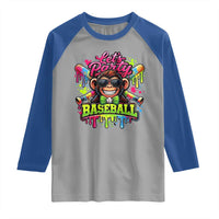 Lets Party Baseball Monkey Neon Dripping Graphic Raglan Shirt Funny Ball Party Game Day Fans
