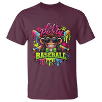 Lets Party Baseball Monkey Neon Dripping Graphic T Shirt Funny Ball Party Game Day Fans