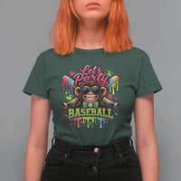 Lets Party Baseball Monkey Neon Dripping Graphic T Shirt For Women Funny Ball Party Game Day Fans