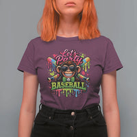 Lets Party Baseball Monkey Neon Dripping Graphic T Shirt For Women Funny Ball Party Game Day Fans