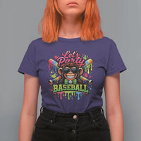 Lets Party Baseball Monkey Neon Dripping Graphic T Shirt For Women Funny Ball Party Game Day Fans