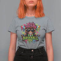 Lets Party Baseball Monkey Neon Dripping Graphic T Shirt For Women Funny Ball Party Game Day Fans