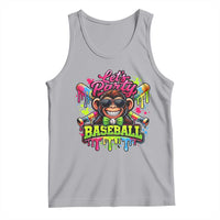 Lets Party Baseball Monkey Neon Dripping Graphic Tank Top Funny Ball Party Game Day Fans