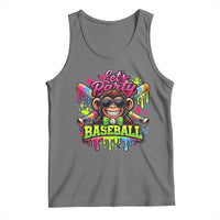 Lets Party Baseball Monkey Neon Dripping Graphic Tank Top Funny Ball Party Game Day Fans