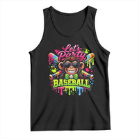 Lets Party Baseball Monkey Neon Dripping Graphic Tank Top Funny Ball Party Game Day Fans
