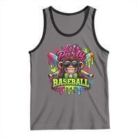 Lets Party Baseball Monkey Neon Dripping Graphic Tank Top Funny Ball Party Game Day Fans