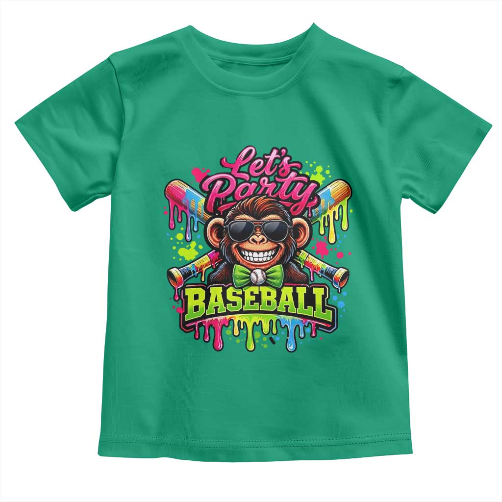 Lets Party Baseball Monkey Neon Dripping Graphic Toddler T Shirt Funny Ball Party Game Day Fans